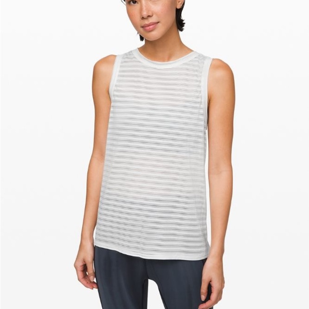 Lululemon Meet Halfway Tank Sheer Stripe White Tie Up Size 6/8